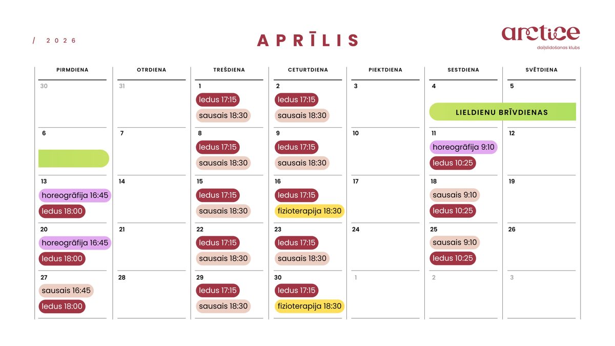 Kluba nodarbību grafiks aprīlī