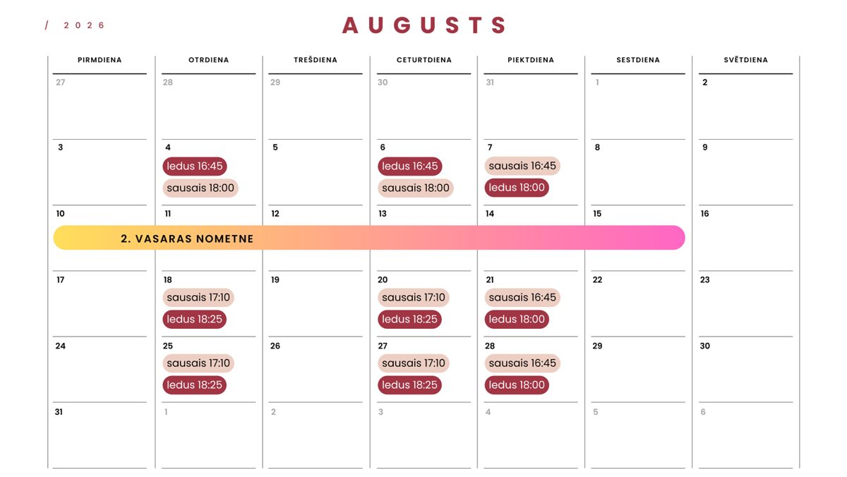Nodarbību grafiks augustam